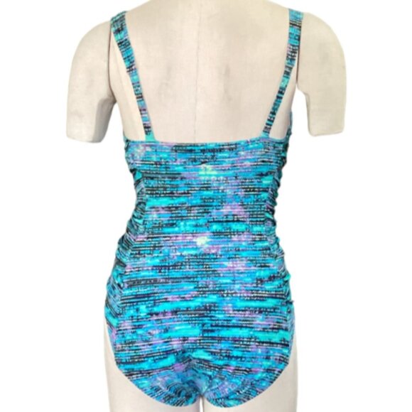 Speedo One Piece Ruched Swimsuit Sz 10 Blue Green Purple Black 11R - Picture 5 of 8